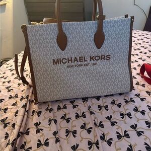 Michael Kors White and Brown Tote Bag